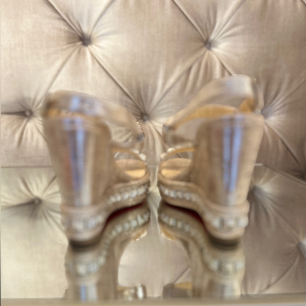 Christian Louboutin Silver Wedge Espadrilles PYRADIAMS 110 LIEGE PEPITE - Size 6 - Picture 5 of 9